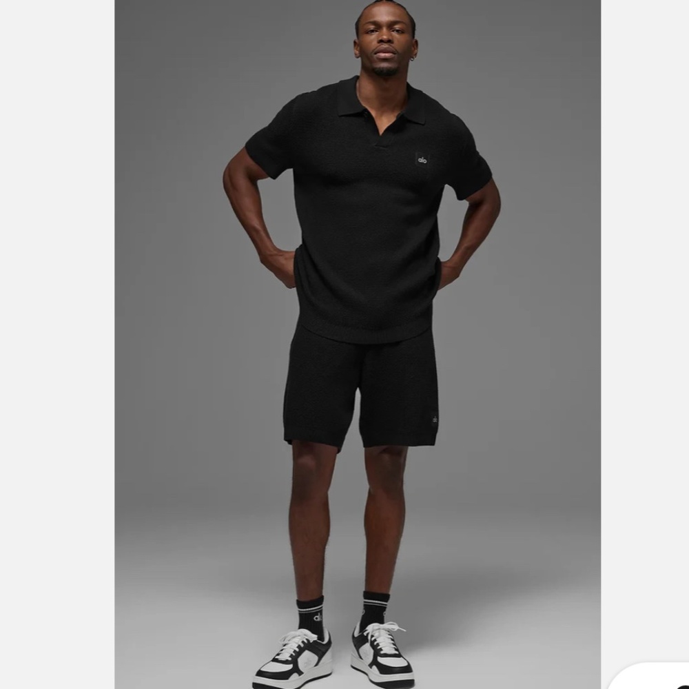 Alo Sports Club Sweater Knit Polo Black Size XL
